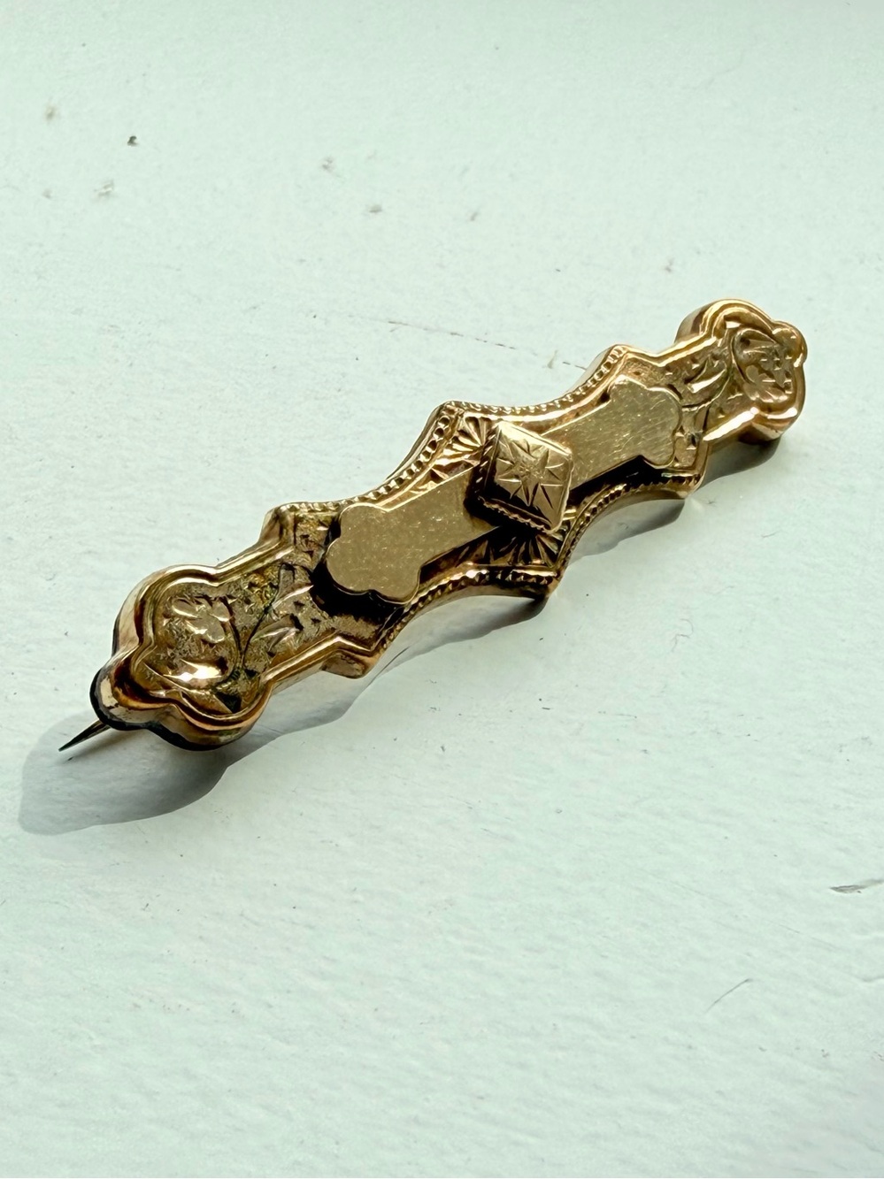 Antique Victorian Gold Filled Etched Bar Brooch Pin